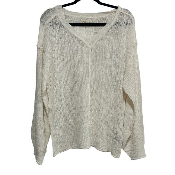 POL White Cable Knit V-Neck- Sweater S Oversized Fit-NWOT - Picture 2 of 6